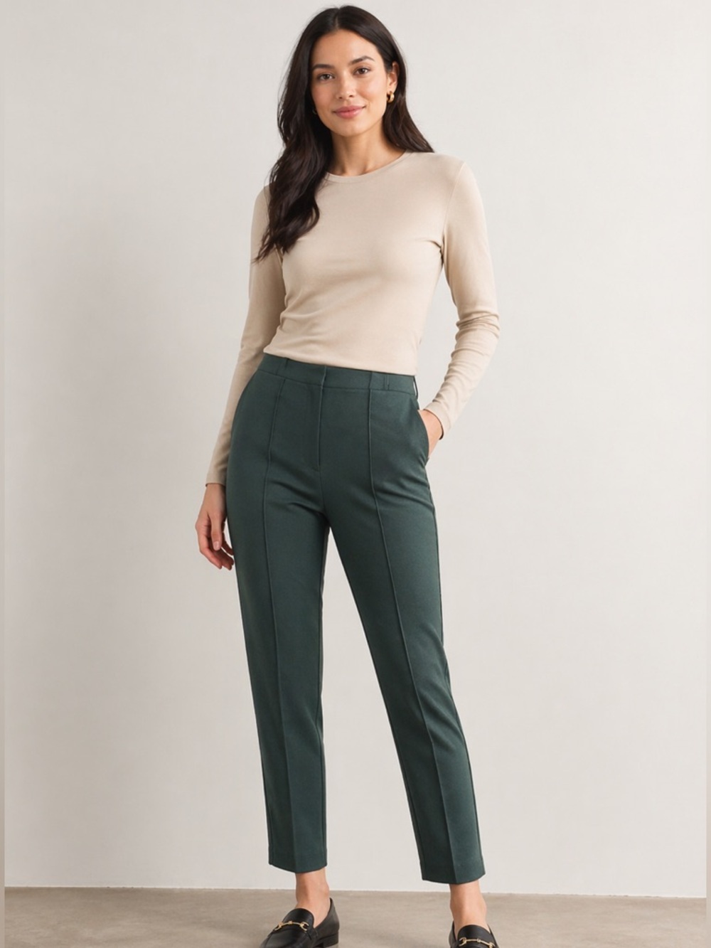 Banana Republic Green Pull-On Ponte Pants NWT Size Medium Slim Stretch Workwear
